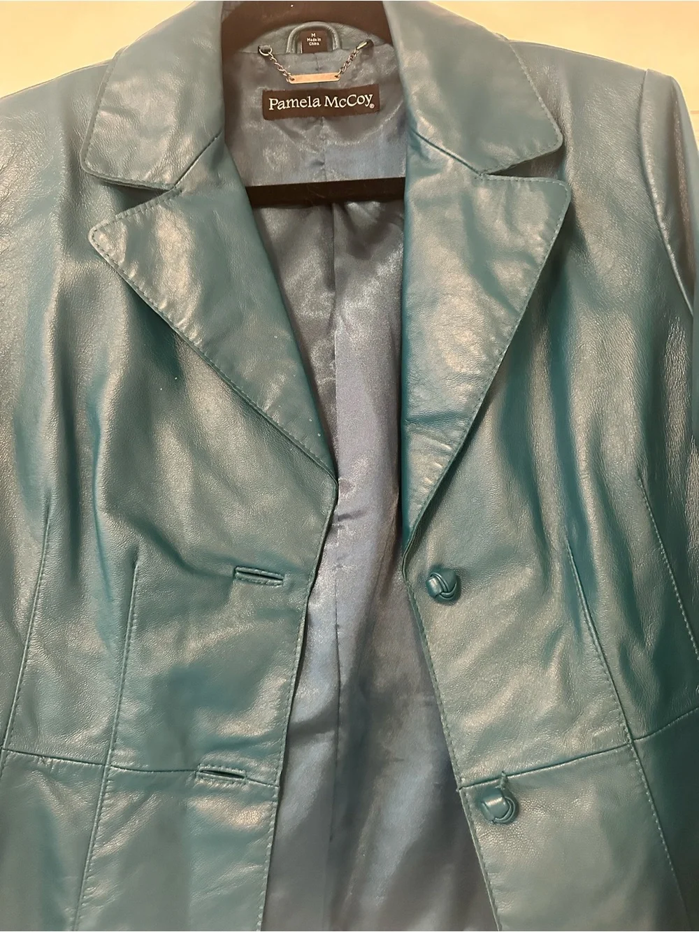 Pamela McCoy Teal Leather Blazer Jacket